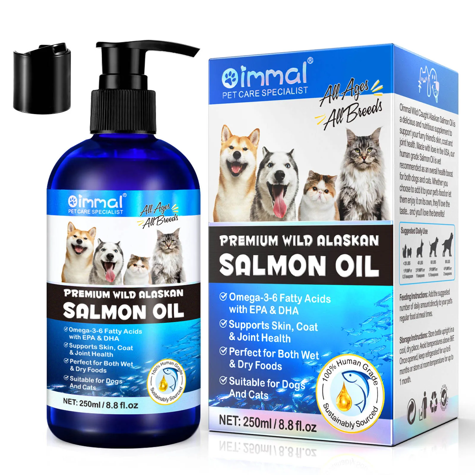 Premium Wild Alaskan Salmon Oil Omega-3-6 Fatty Acids with EPA DHA Supports Skin Coat Joint Health for All Ages Breeds Dogs Cats pet nutrition supplement