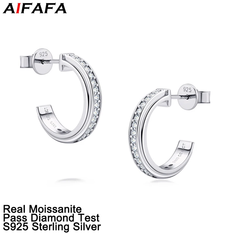 

AIFAFA 100% S925 Pure Silver Real Moissanite Stud Earrings For Women Lady Girl Synthetic Diamond Ear Hoop Fine Jewelry Wholesale