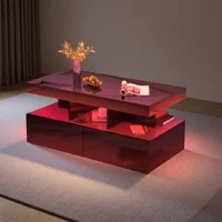 Superaly, Table basse avec lumières LED à changement de couleur, Table de loisirs multifonctionnelle pour appartements et maisons d'hôtes, Table basse de salon, Table basse de rangement avec deux tiroirs, Table basse de style panneau, Console de rangement, Table d'appoint, Noir 5