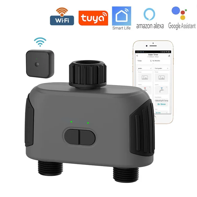 Acarps Tuya Smart Hose Watering Timer 2-Port with Wi-Fi Hub, Compatible With Alexa, BLACK