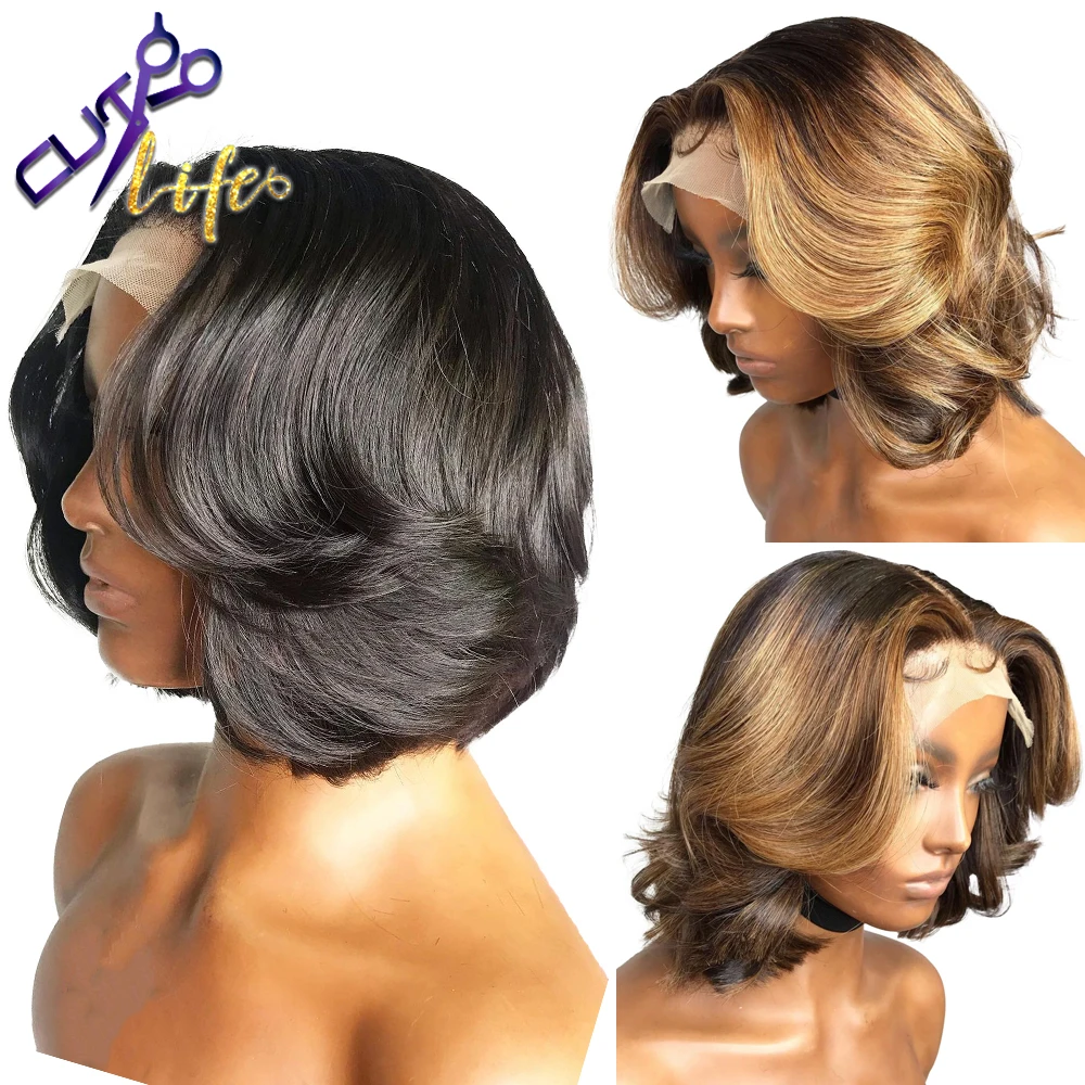 Human Hair Wig Lace Front Wigs Body Wave Highlight Short Bob Wigs 4x4 Bob Wig Lace Closure Wig Human Hair 13x4 Lace Frontal Wigs For Women Preplucked
