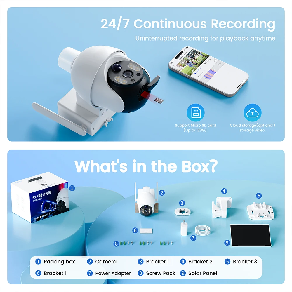 XIAOVV 4G Sim 6MP Solar Outdoor Cameras PTZ Surveillance Outdoor Waterproof Security Cams Color Night Vision Smart Home 5