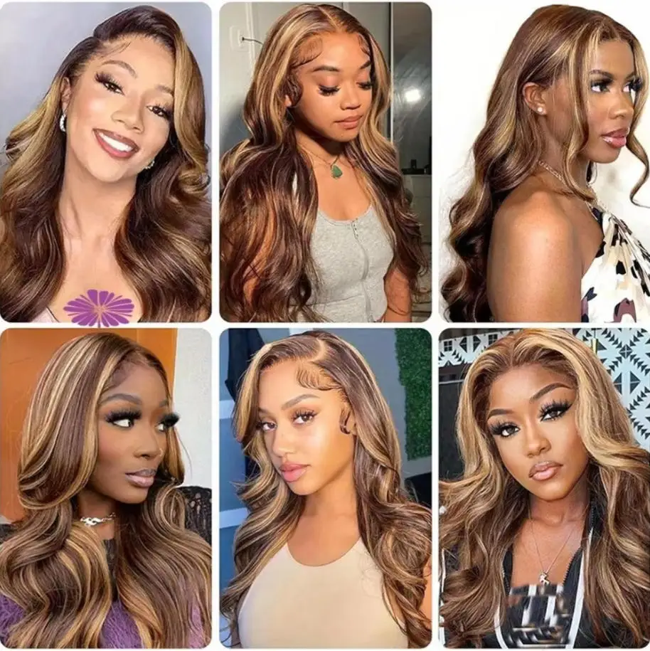 30 Inch Honey Blonde Ombre Lace Front Wig Human Hair 13x4 HD Lace Front Wig 4/27 Highlight Ombre Body Wave Lace Frontal Glueless 6