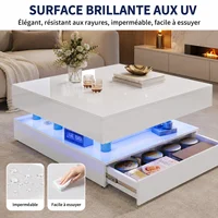 Table basse LED RGB MINGZHE 78 x 78 cm, table de salon haute luminosité avec rangement, tiroirs réversibles, contrôle par application et télécommande, surface UV facile à nettoyer, noir/blanc 4