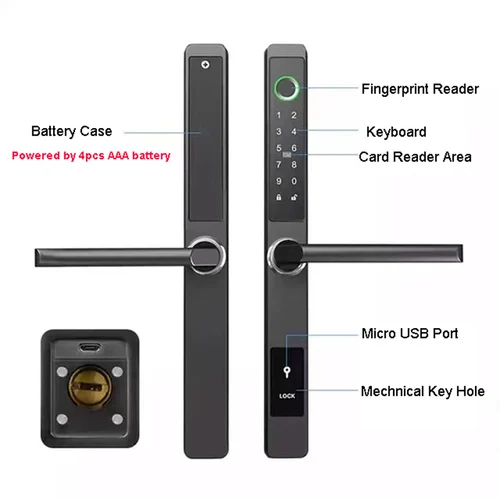 유럽 장붓 구멍 TTLock 방수 지문 RFID 카드 코드 키리스 스마트 전자 도어락, 유리 슬라이딩 알루미늄 도어용 2