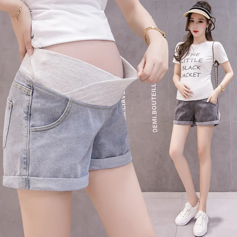 Summer Maternity Clothes Denim Jeans Premama Shorts Pants Casual Pregnant Women Elastic High Waist Belly Extender Shorts Trouser summer denim shorts women s wide leg hot pants loose and casual large size elastic waist high waist jeans casual shorts