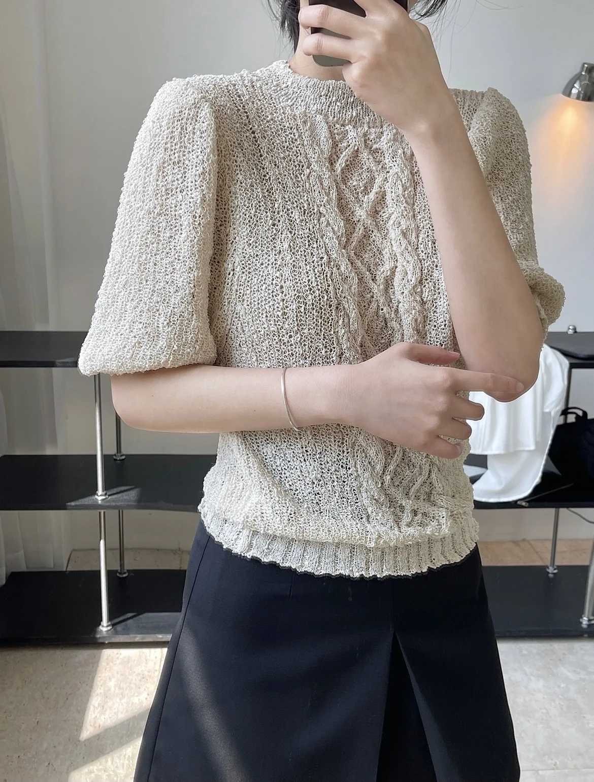 

summer woman short knitted colorful top with short sleeves