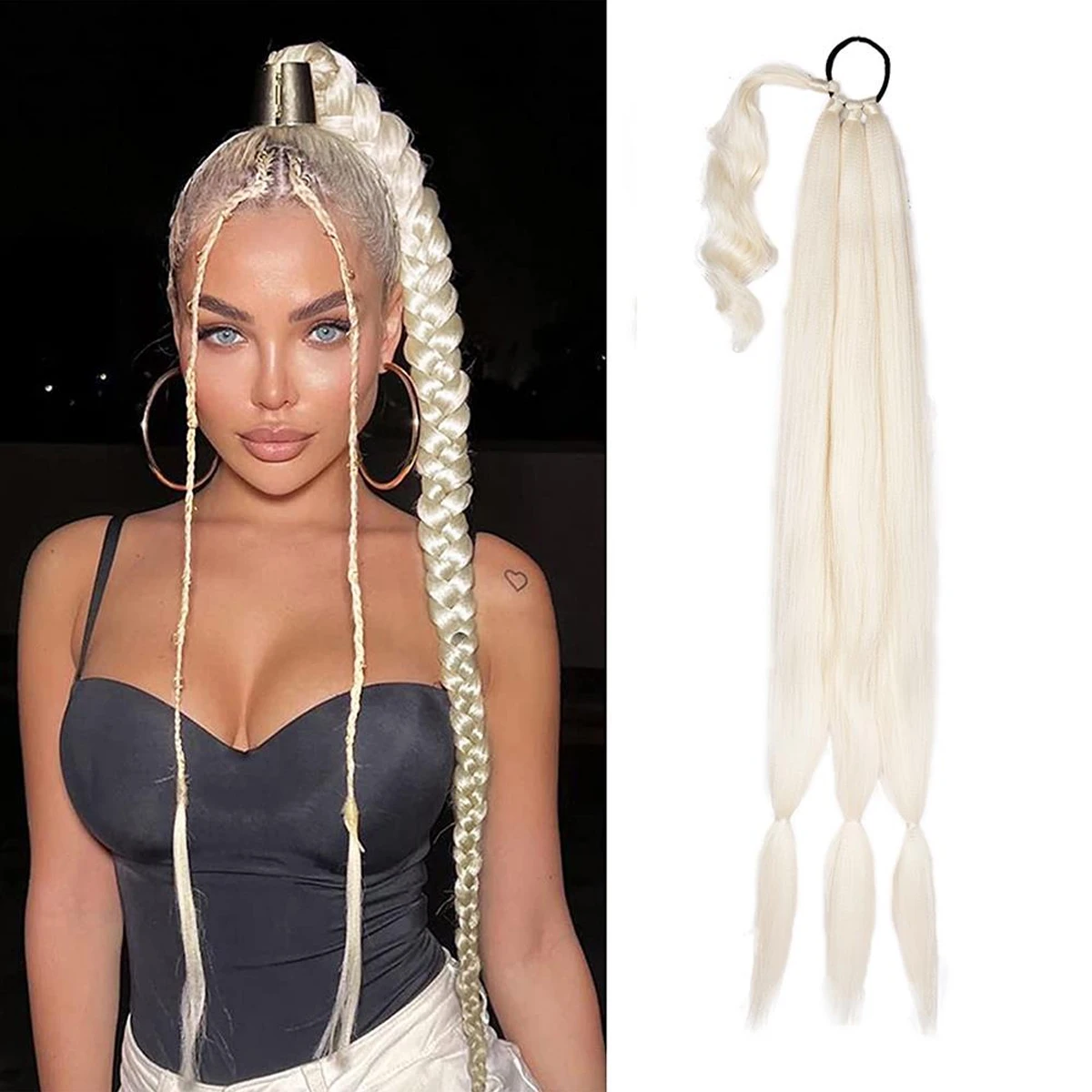 Tresse Collé Queue De Cheval Extension de queue de cheval tressée avec élastique, tresses de boxe  synthétiques, queue de chignon ronde, anneau de cheveux, tresse brune  ombrée, bricolage, 36" | AliExpress