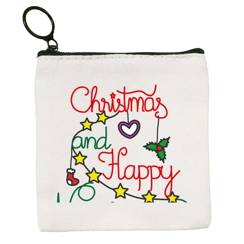 

New Year Merry Christmas Tote Bags Letters Tree Coin Purse Zipper Wallet Canvas Key Bag Small Money Pocket Cute Kids Wallet Gift