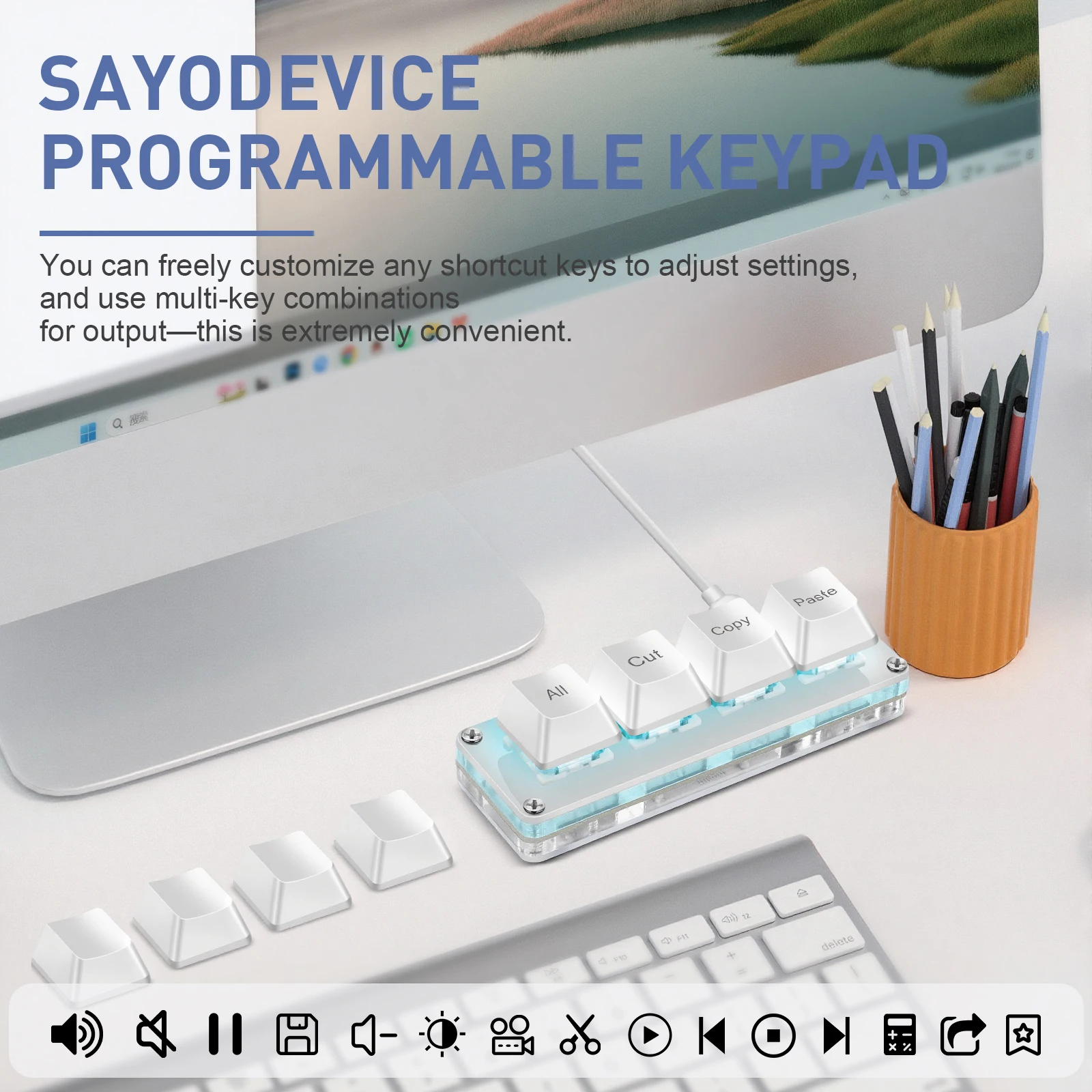 SAYODEVICE 4 키 미니 단축키 사무 작업 매크로 키패드 OSU 리듬 게임 키패드 게임용 USB 유선 키보드 핫스왑 가능