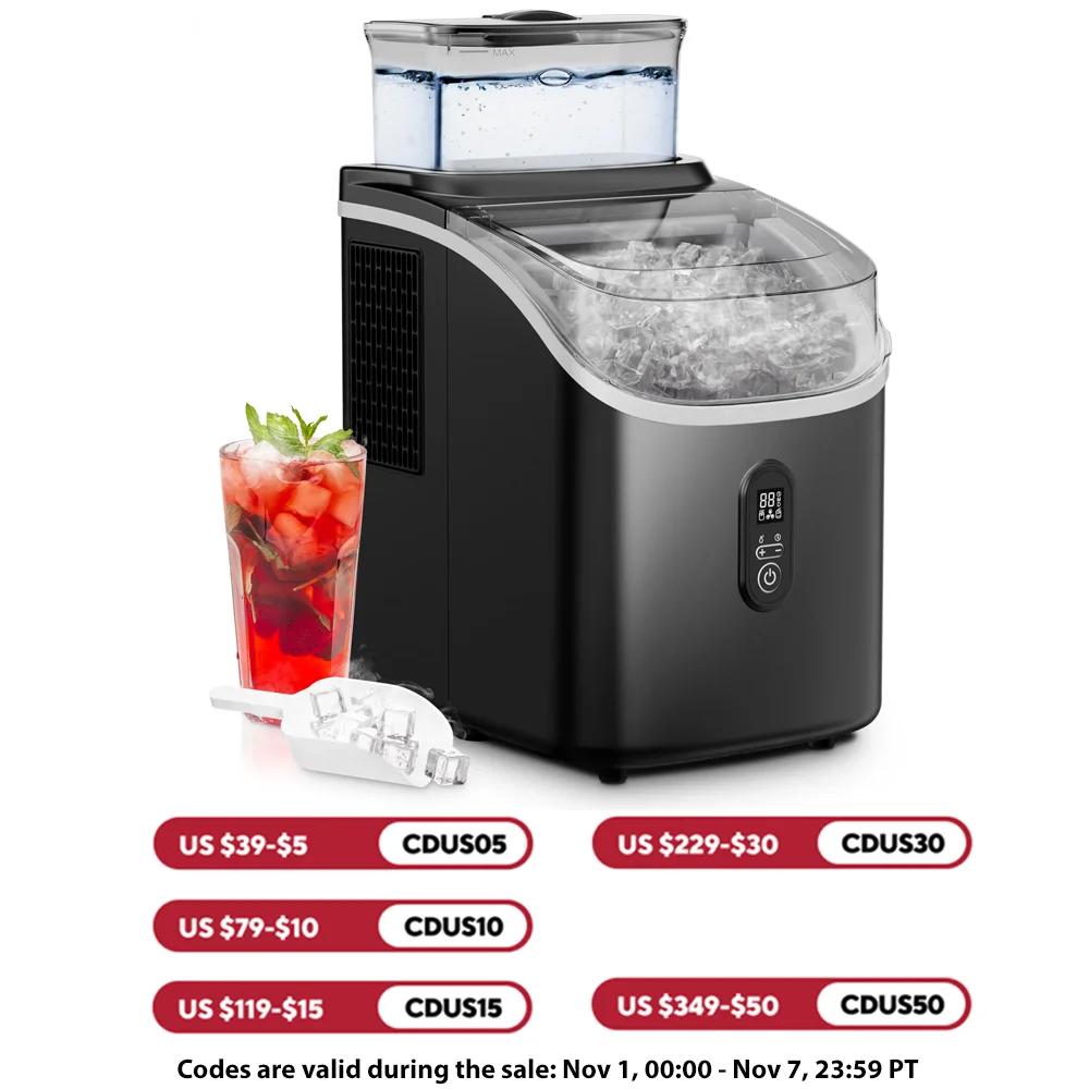 Ice Cube Maker Machine Countertop with External Water Tank, 45Lbs, 16Pcs Ready in 13 Mins,Auto-Cleaning,Black