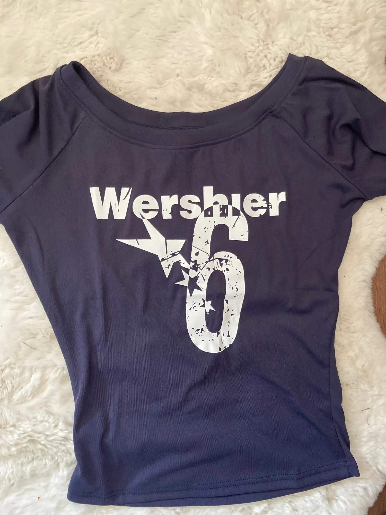 Y2K Sport Off-Shoulder Crop Top - Women's Vintage 2000s Short Sleeve T-Shirt photo review