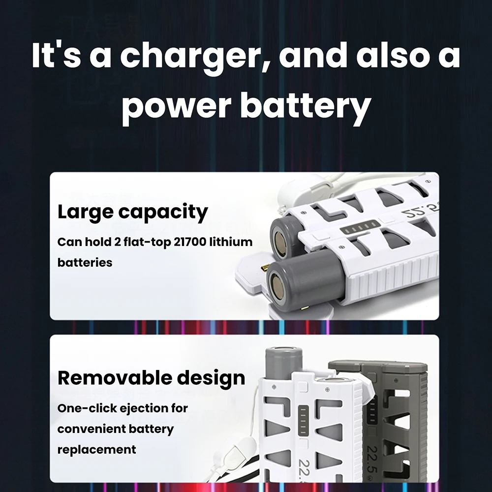 2×21700 배터리 케이스, 22.5W 고속 충전 DIY 보조배터리 키트, 원클릭 배터리 교체 지원
