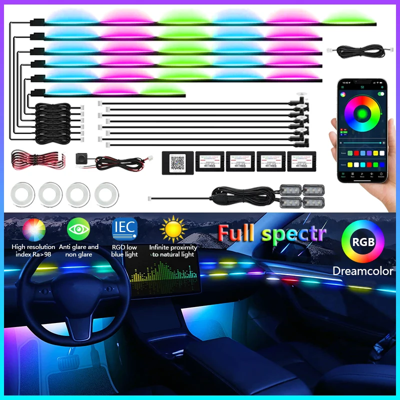 HC22 Neon Car Ambient Lights RGB 64 Color Universal LED Interior Hidden Acrylic Strip Symphony Atmosphere Lamp led car lights