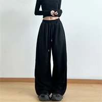 Women Oversize Gray Black Elastic Sports Trousers Lady Wide Leg Straight Leg Pants Female Harajuku High Waisted Baggy Sweatpants - Image 4