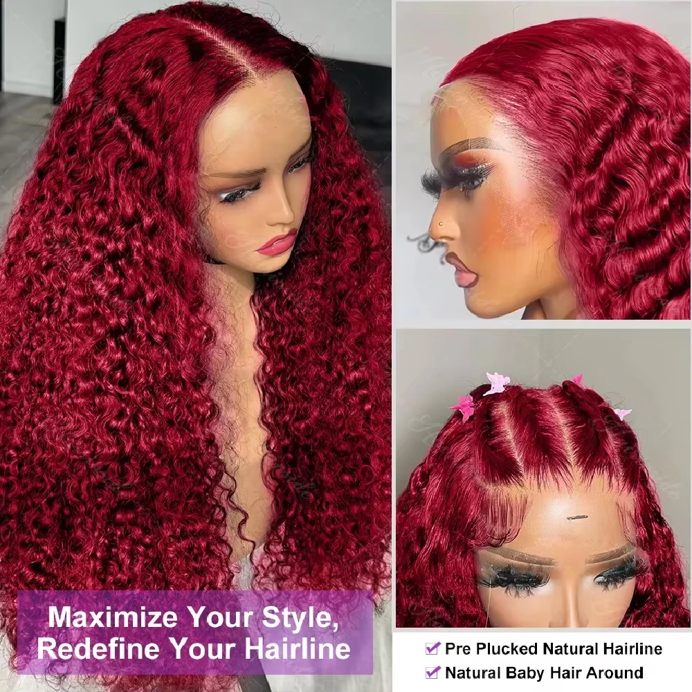 Wholesale Burgundy 30-40 Inch 99J Deep Wave 13x4 Lace Front 13x6 Red Curly Wigs Women High Density Long Length Human Hair Wig 4