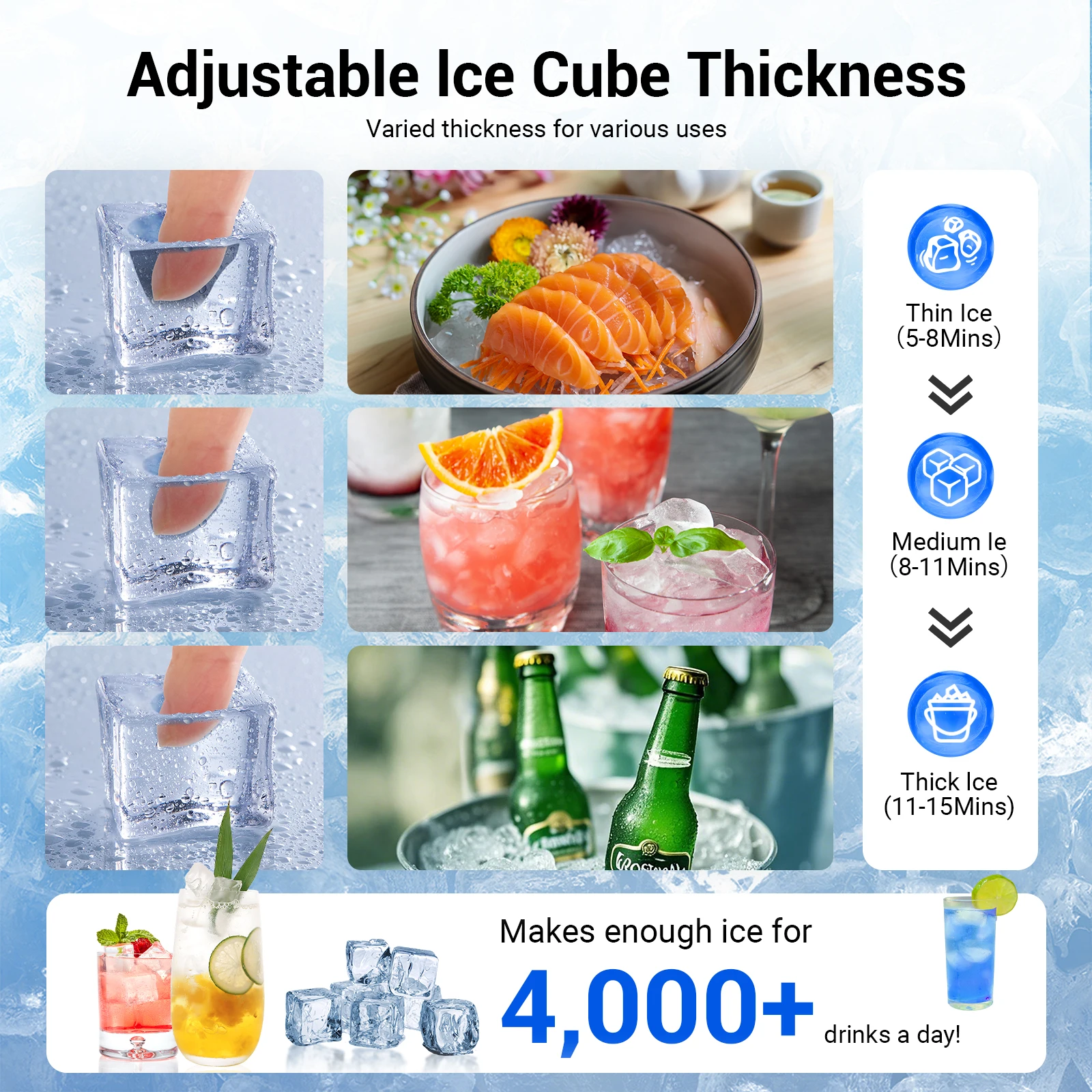 Commercial Ice Maker Machine 450LBS/24H Under Counter Ice Machine Upgrade Compressor 120LBS Storage Bin Freestanding Ice Maker 3