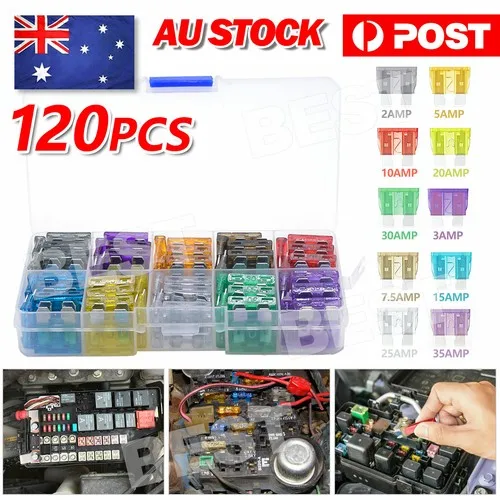 120 Standard Blade Auto Car Assorted Fuses Assortment Kits Sets 2A-35A With Box