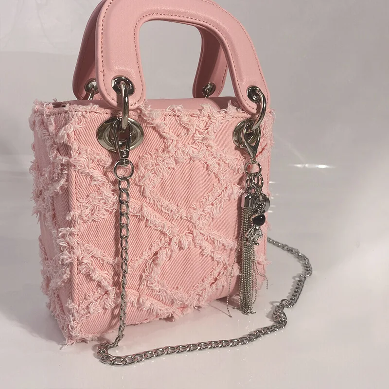 

Роскошная джинсовая сумка с вышивкой, розовая, белая, синяя, модные Универсальные джинсовые сумочки, женская джинсовая сумка через плечо с вышивкой в клетку