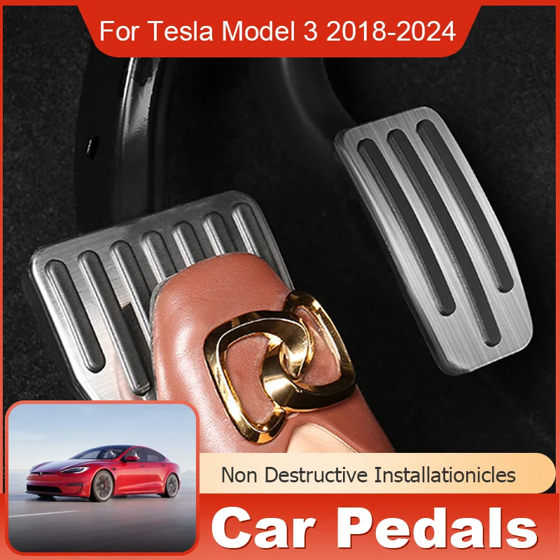 for Tesla Model 3 2022 2023 2018~2024 Car Pedal Stainless Steel Gas Brake Footrest Non -slip Pedal Protection Cover Accessories