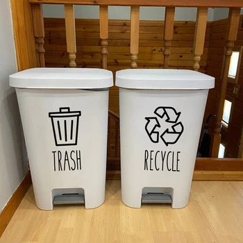 Trash and Recycle Spazzatura Pattumiera Wheelie Bin Adesivo in vinile Decalcomanie per compost Agriturismo Lavanderia Dispensa Cucina Organizzazione Decalcomania 1