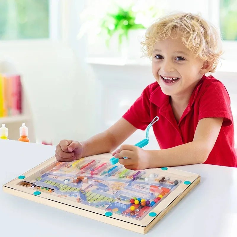 Giocattolo Montessori In Legno - Gelato Magnetico Labirinto Per Bambini 3+ - Gioco Educativo Per Imparare Numeri E Colori