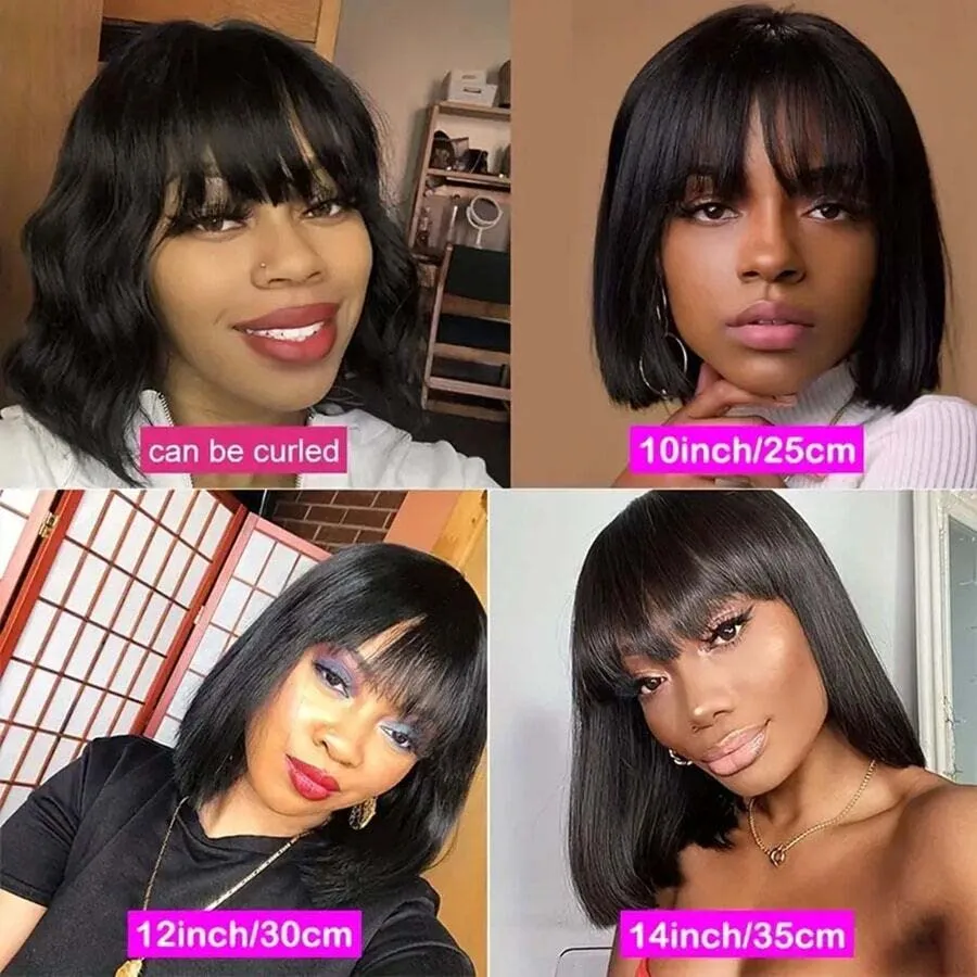 3x1 HD Lace Bob Wig with Bangs Human Hair 200% Density Glueless Short Natural Black Wear and Go Wigs for Women Beginner Friendly 4