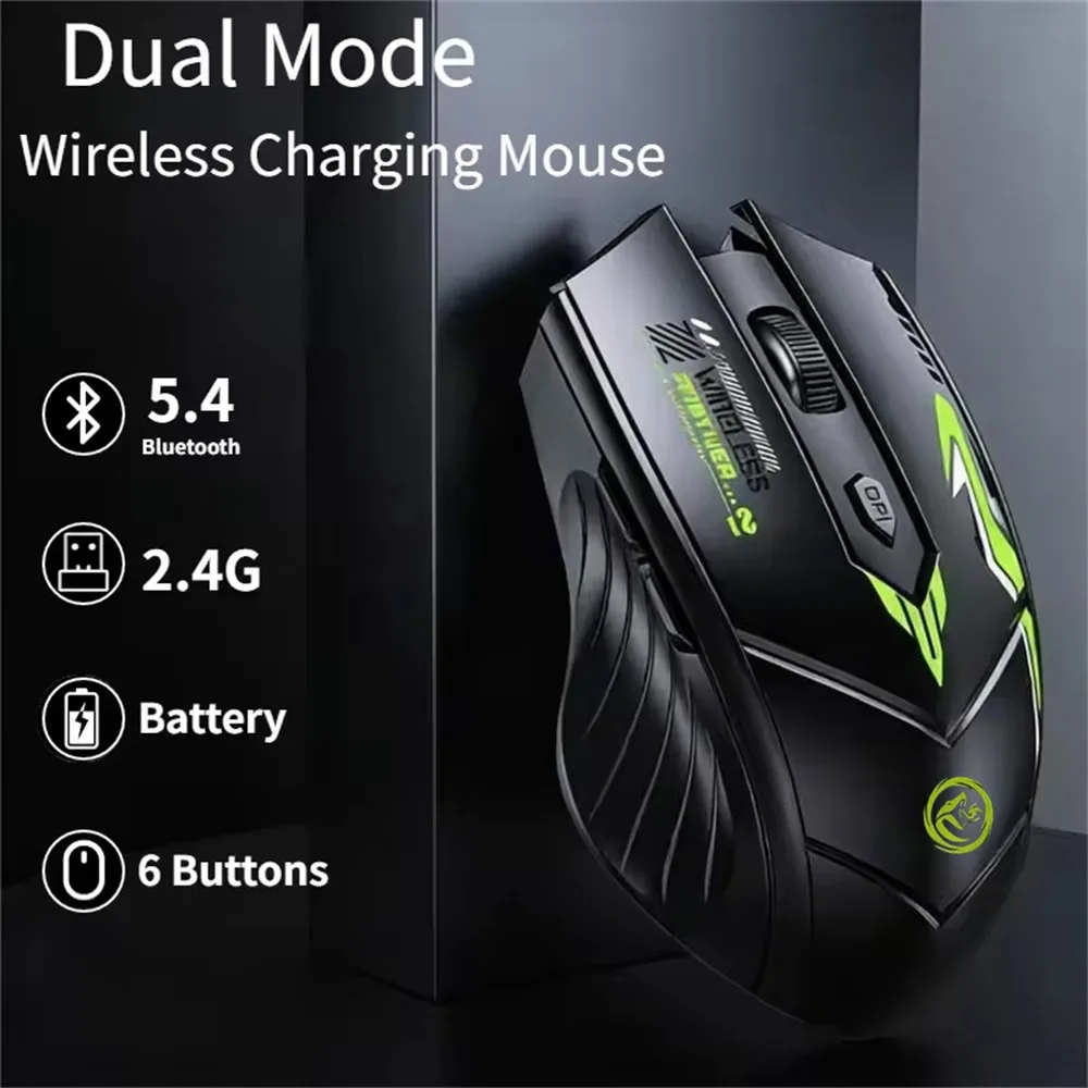 블루투스 5.4 마우스 듀얼 모드 2.4G 무선 마우스 6 버튼 게임용 마우스 사무실 무음 마우스 PC 노트북용 충전식 마우스