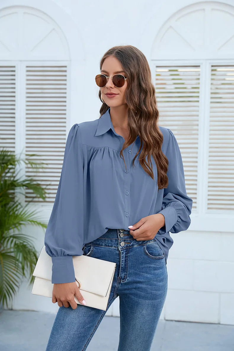 

European and American Women's Spring and Autumn New Chiffon Shirt - Stylish and Wrinkle-Free