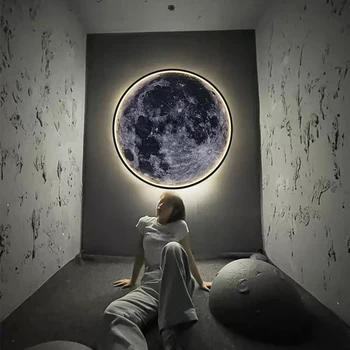 IRALAN 달 벽 조명, 3D 벽화 지구 벽 조명, 리모컨 천장 램프, 거실 현실적인 Led 램프, 홈 액세서리