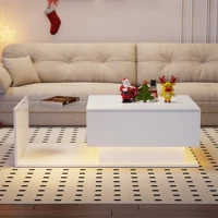 Table basse 100x50x32cm avec plateau en verre et tiroirs, anti-rayures, avec 1 tiroir, avec éclairage LED, style moderne 2