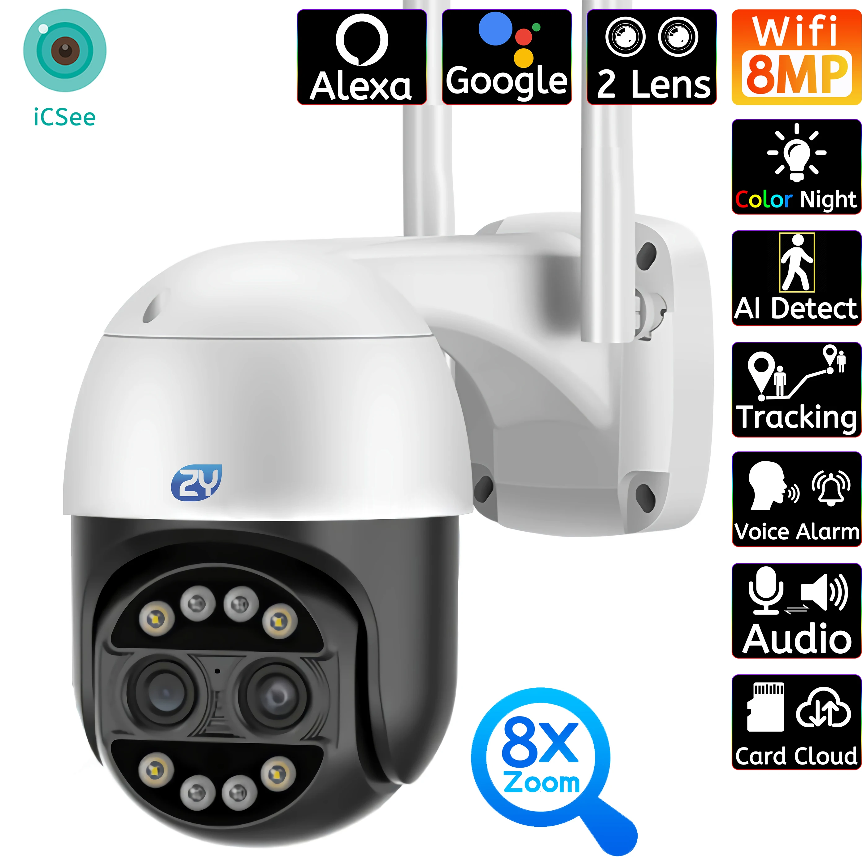 8mp 4k Ip Camera External Wifi Security Cctv Camera Duallens Color
