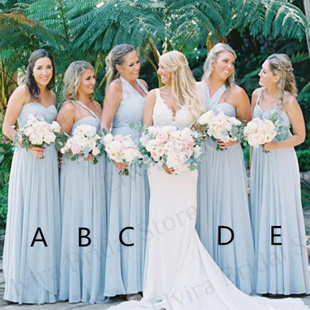 

Blue Chiffon Long Mismatched Bridesmaid Dresses Ladies A-Line Wedding Party Guest Formal Gowns with Five Different Style 2023