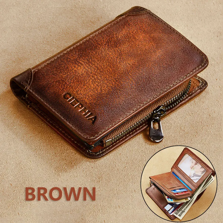 Fashion Vintage Genuine Leather Wallet men Wallet Leather men purse  vertical short money bag male wallet c…