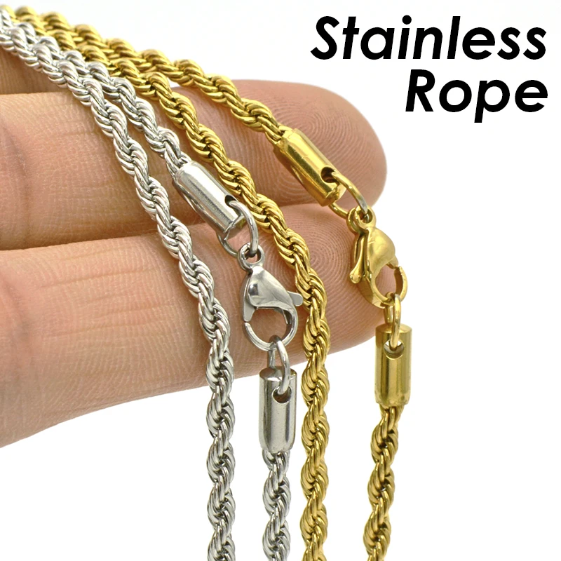 10 Pieces Rope Necklace for Men or Women Stainless Steel Rope Chain Gold  Color Wholesale