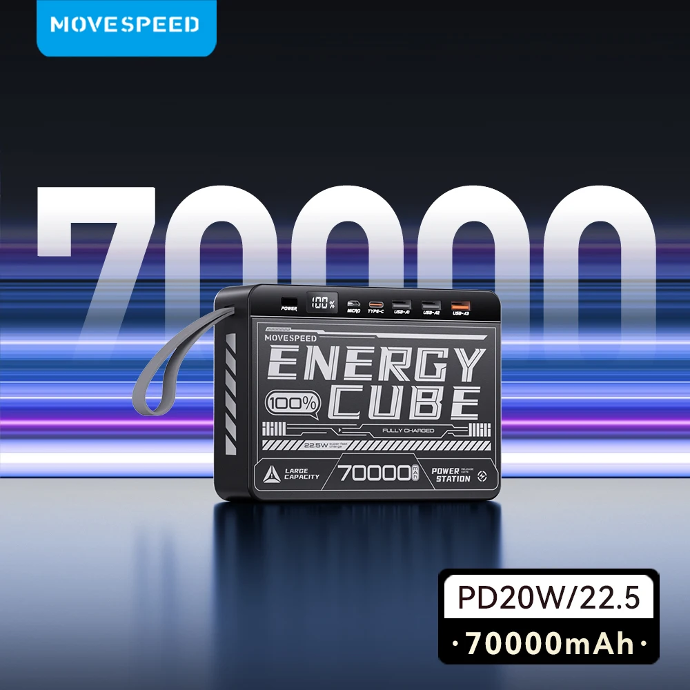 

MOVESPEED Z70 Power Bank 70000mAh 22.5W PD3.0 QC Super Fast Charge 4 Ports External Battery for iPhone iPad Macbook Air Switch