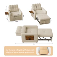 Anajqaqia Маленький диван-кровать 3-в-1, выдвижная кровать 190 см с боковым карманом и столешницей, спальное кресло из синилы, кресло-реклайнер, складной диван — изображение 2