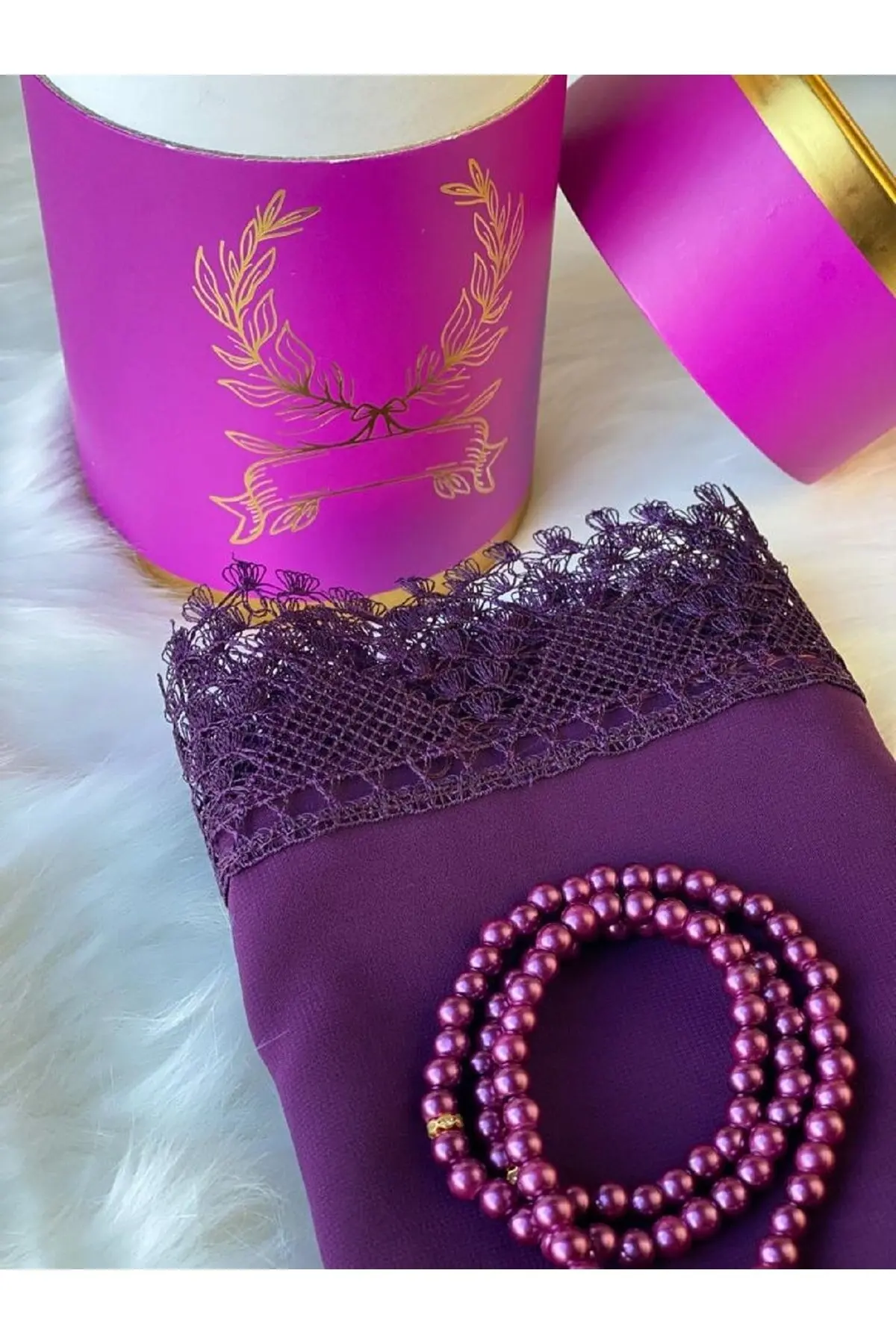 Fashion Boxed Shawl Rosary Set Color Option Is Useful Gift Dowry Wraps Stylish Glossy Textured Müslim Lace Embroidered Woman