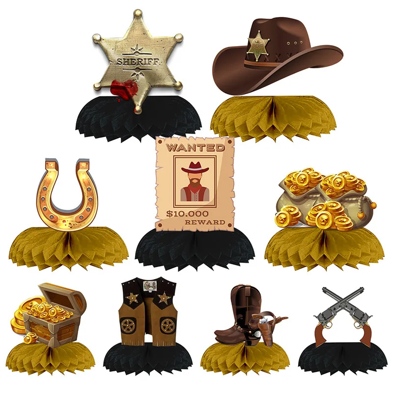 

9 Pcs Cowboy Western Party Decorations Honeycomb Centerpieces Wild West Theme Party Supplies Birthday Baby Shower