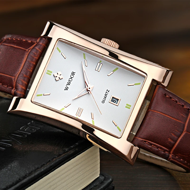 WWOOR Luxury Men Watch High Quality Waterproof Luminous Men's Watches Leather Men Quartz Wristwatches Casual Clock Montre Femme