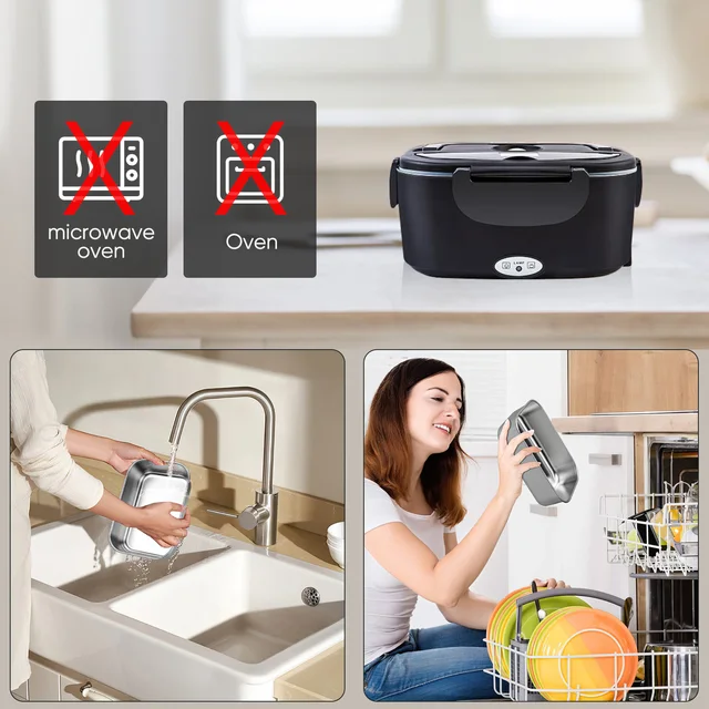 ​Boîte à Déjeuner Électrique Chauffante 2-en-1 – Gamelle Bento Portable en Acier Inoxydable (1.5L - 60W / XXL 2.5L - 90W) – 12V/24V/220V pour Voiture, Camion et Bureau 5