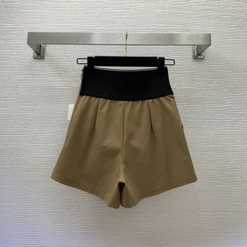 2025 new spring/summer woven belt splicing side zipper fashionable high waist slimming wide leg shorts 1