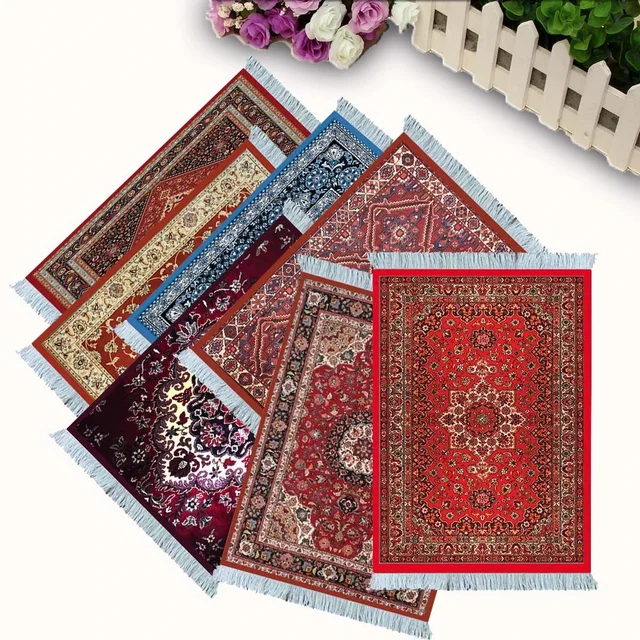 Persian carpet Woven flower small coaster wholesale merchants cheap mouse pad desk mat retro style rubber non-slip computer mats 1