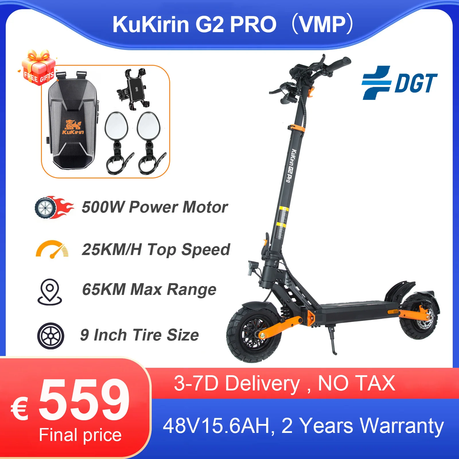 Monopattino Elettrico KUKIRIN G2PRO con Certificazione VMP DGT, Autonomia Massima 65KM, Monopattino Elettrico Portatile, Batteria ad Alta Capacità 48V15.6AH