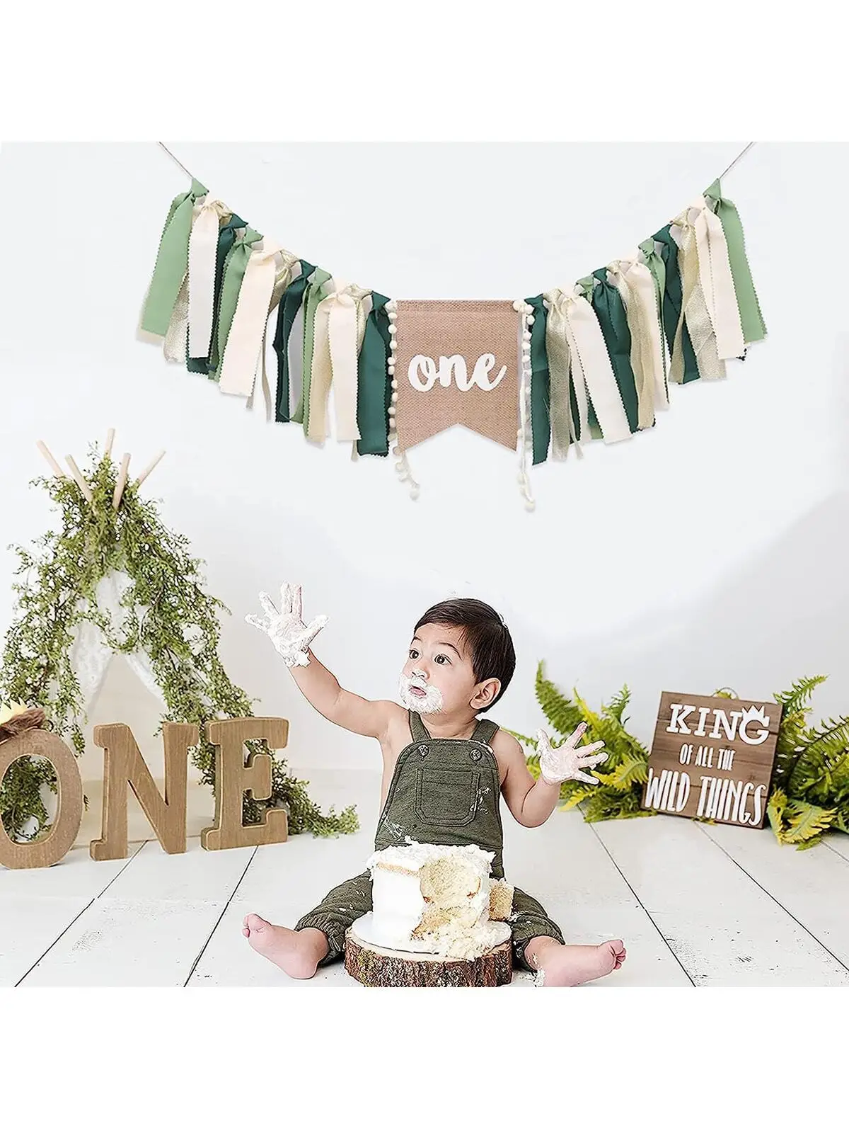 Birthday banner Wild One Highchair Banner 1st Birthday Boy Wild Things Highchair Banner Woodland Birthday Safari Jungle Highchair Banner
