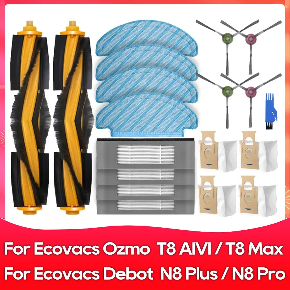 Fit For Ecovacs DEBOT OZMO T8+ / T8 AIVI / T8 Max / N8 Plus / N8 Pro Roller Side Brush Filter Mop Dust Bag Part Accessories