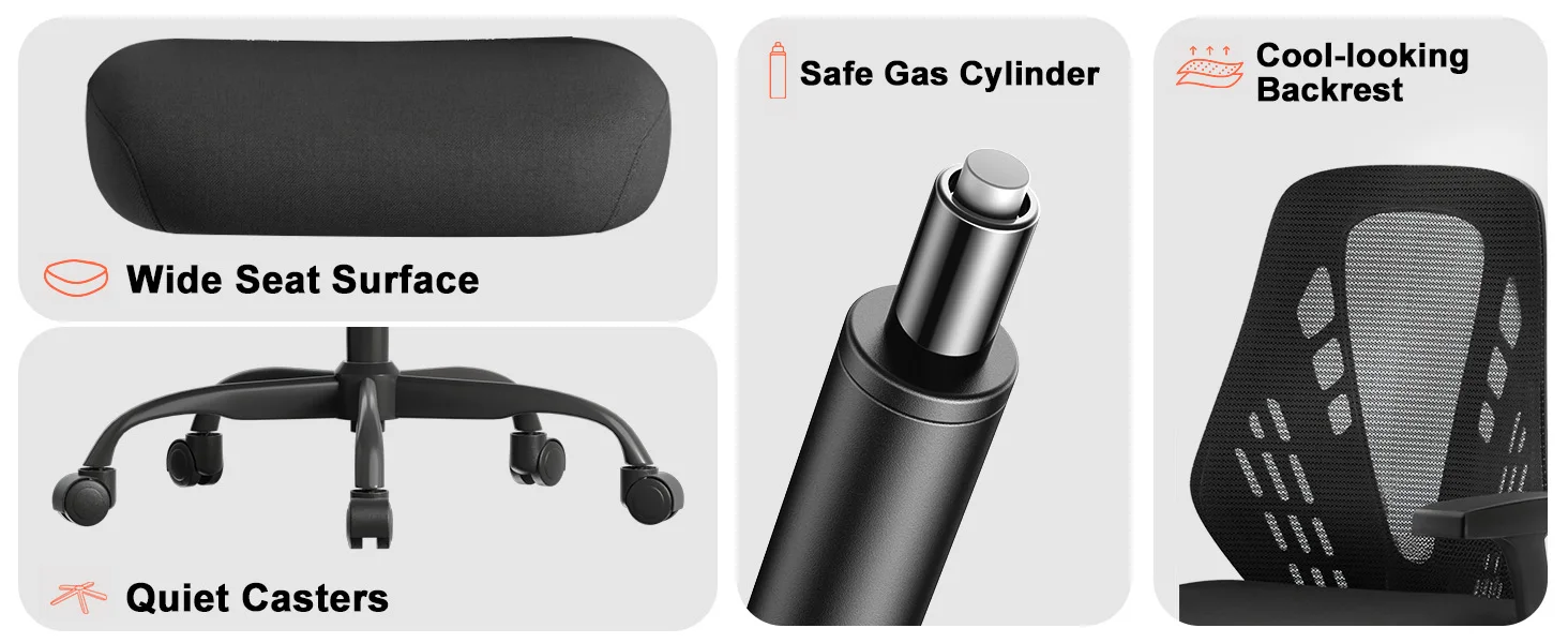 COMHOMA Ergonomischer Bürostuhl Schreibtischstuhl mit Verstellbaren Armlehnen, Gamingstuhl atmungsaktives Mesh, Wippfunktion – Detail 7