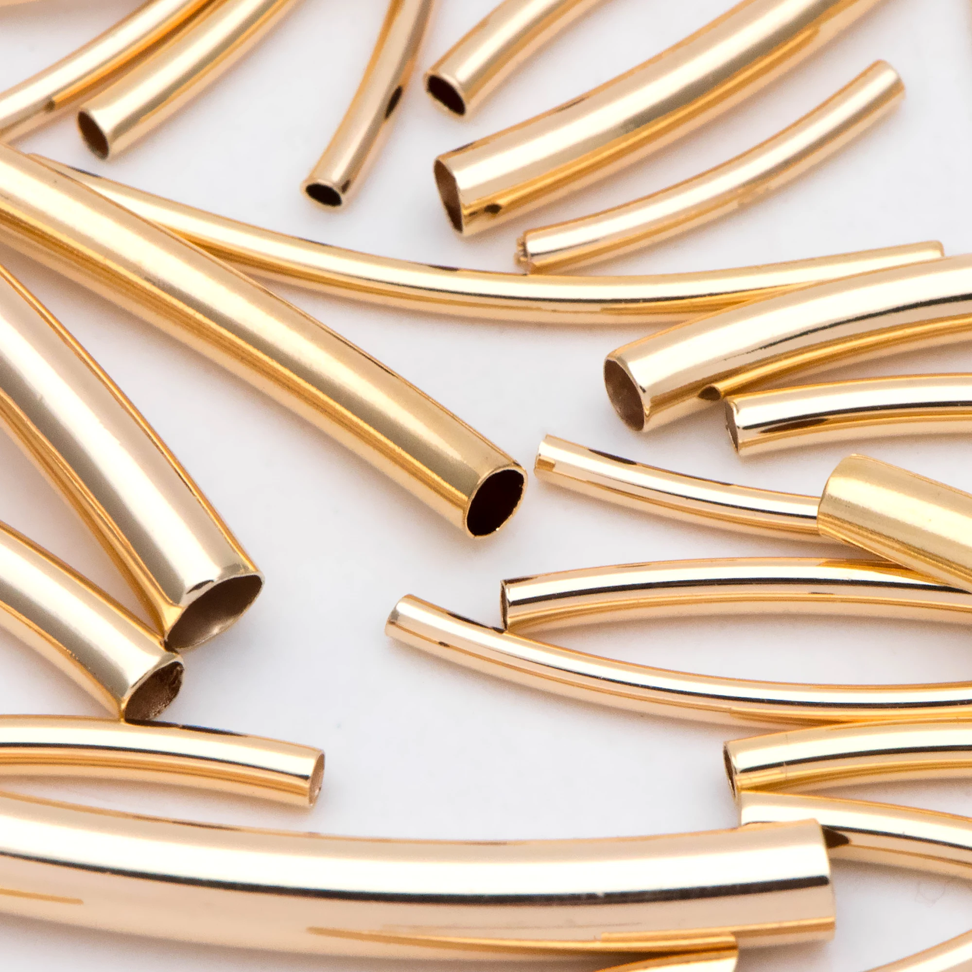 

20pcs Gold Smooth Curved Tube Beads, 18K Real Gold Plated Brass Tube Spacers For Jewelry Making Accessories (GB-2908)