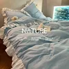 INS Princess Style Bedding Sets Ruffle Lace Bow Quilt Cover Romantic Bedclothes Decor Woman Girls Bedroom Duvet Cover 4pcs 3