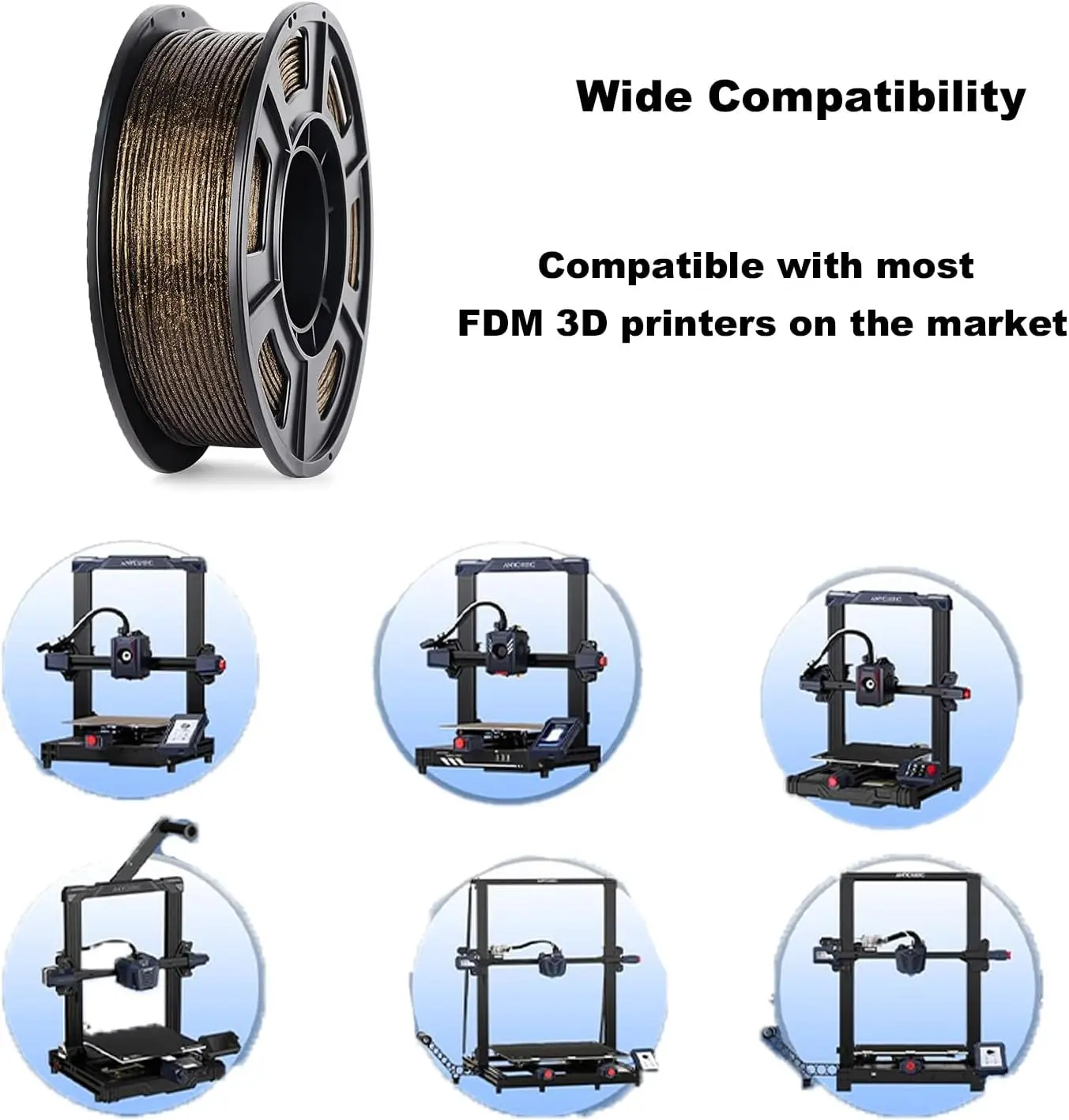 3D 프린터 필라멘트 갤럭시 글리터 PLA 필라멘트 1.75mm 3D 프린팅 필라멘트, 블랙 글리터 골드, 250g, 스풀
